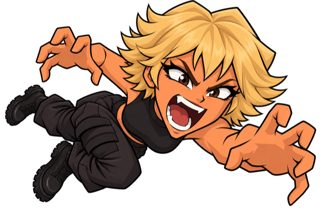 The Ninja, mid-air and fierce